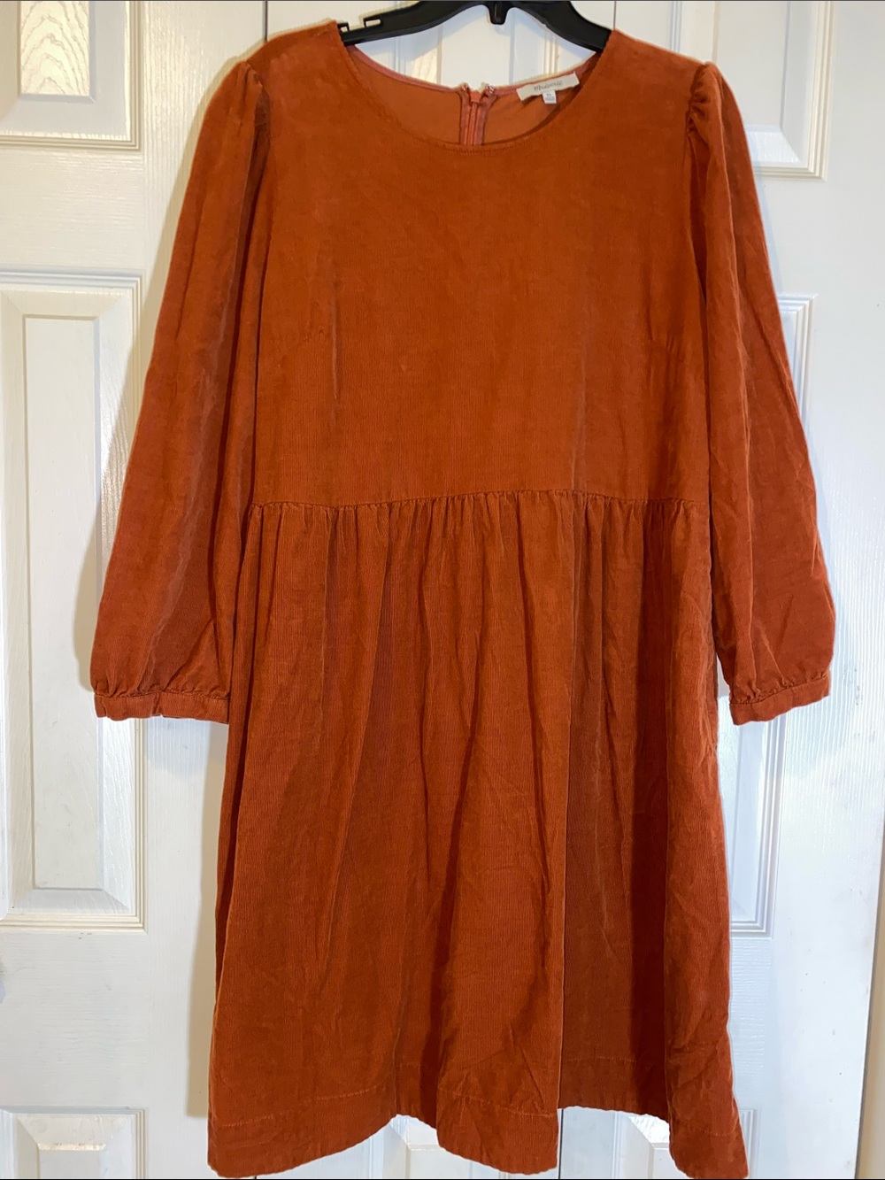 Madewell Rust Orange Long-Sleeve Corduroy Babydoll Dress